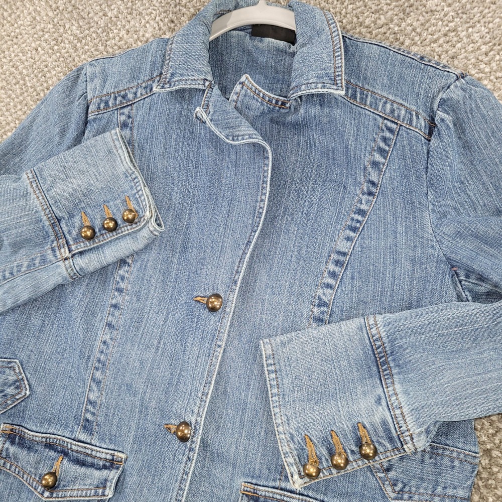 Relativity Womens Blue Denim Blazer Jacket Light Wash Lined Large Western Boho